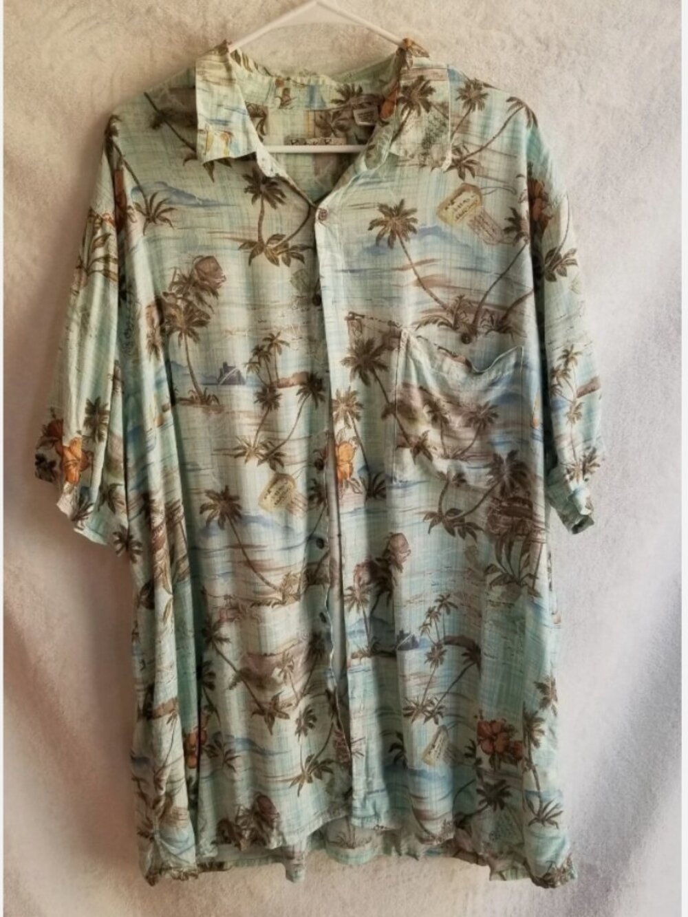 Batik Bay Hawaiian Camp Shirt Mens XXL Rayon Surfboard Woody Palm Tree Button Up